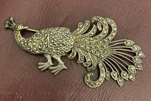 Vintage Sterling Silver Marcasite Peacock Brooch or Pin💗 - Picture 1 of 4