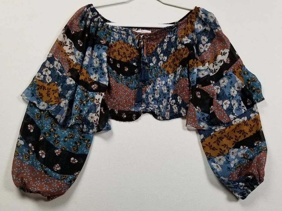 Delicado Hooligan Top Corto Para Mujer Mediano M Floral Mangas Largas Calado Salir Foto 1 de 4