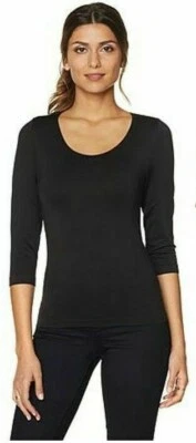 Top de soporte tejido elástico sin costuras manga 3/4 RHONDA SHEAR en negro talla M Foto 1 de 4