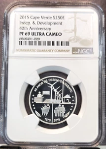 2015 CAPE VERDE SILVER 250 ESCUDOS INDEPENDENCE NGC PF 69 ULTRA CAMEO TOP POP 1 - Picture 1 of 5