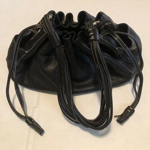 Kate Spade Drawstring Hobo Bag Black Pebbled Leather White Stitching - Picture 1 of 11