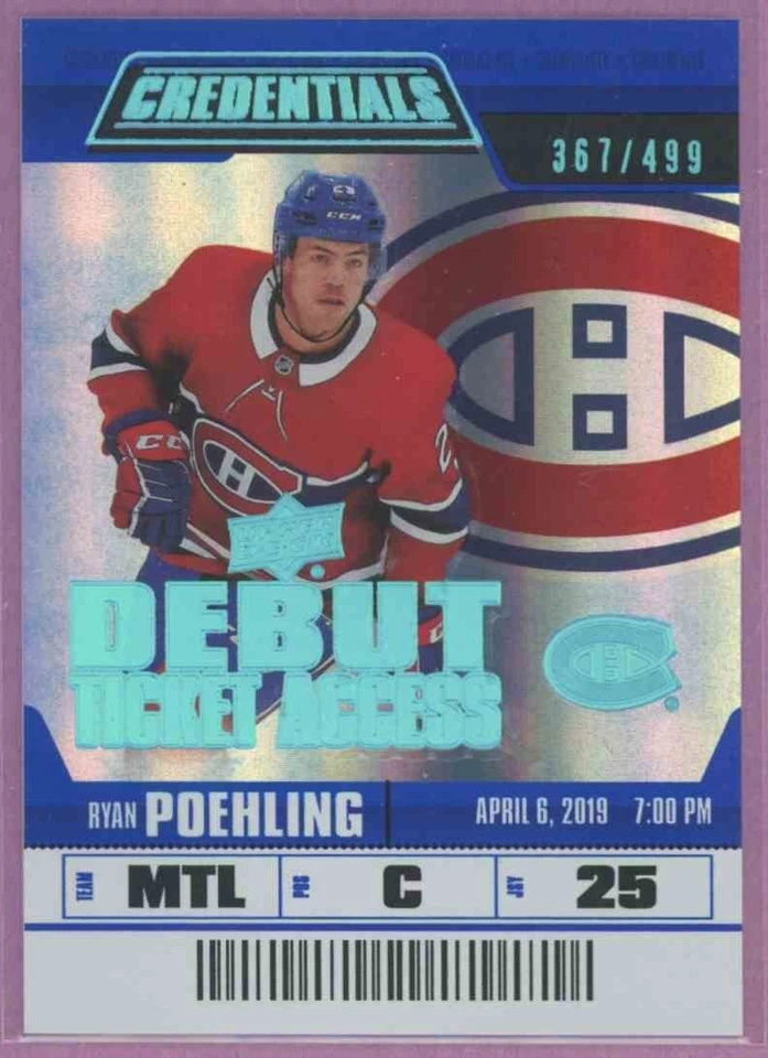 2019-20 UD CREDENTIALS DEBUT TICKET ACCESS ROOKIE RYAN POEHLING #135 #'d 367/499 - Image 1 of 1