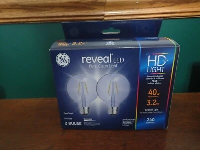 GE Reveal LED G25 HD+ 3.2 Watt replaces 40 Watt Clear Finish 2 Bulbs - Image 1 of 4