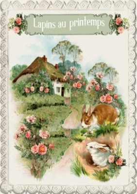 BÜGELBILD-Vintage-Shabby-Nostalgie-Hase-Ostern-Easter-3081 - Bild 1 von 2