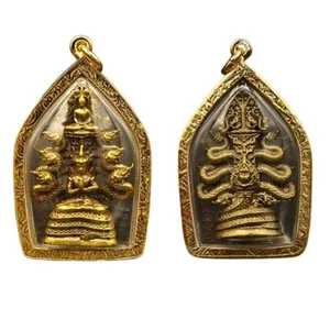 Phra Nak Prok pendant, with Phra Sudang Mara on top, gold micron frame, waterpro - Picture 1 of 7