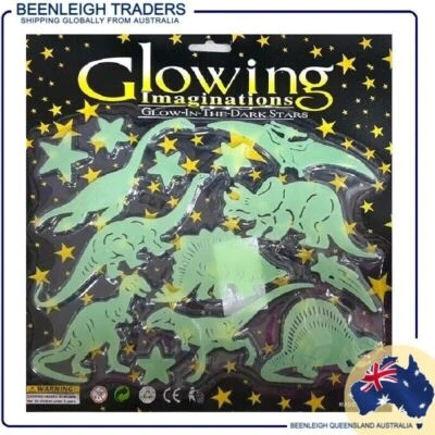 Glow In The Dark DINOSAURS & STARS 14 Plastic Stick on Shapes Brand New - image 1 of 4