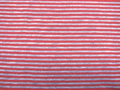 Vintage Red Gray Stripe Knit Fabric Tubular Knitted T-shirt Weight 1 Yard 60" - Image 1 of 4