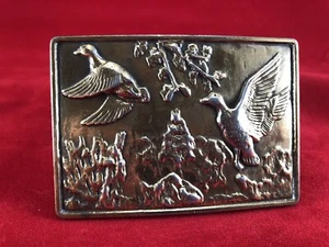 Vintage Brass tone flying Ducks in nature pond Belt Buckle - Picture 1 of 2
