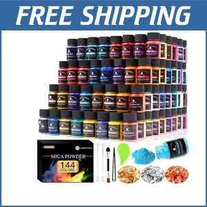 Professional Mica Powder Pigment - 144 Colors, Includes Gold & Silver Flakes - Picture 1 of 10