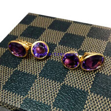 Natural Amethyst Gemstones with 925 Sterling Silver Gold Plated Men Cufflinks #2
