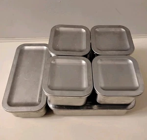 Juego de 6 recipientes para refrigerador de acero inoxidable con tapas REVERE WARE 1801 de colección - Imagen 1 de 9