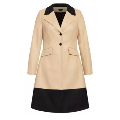 Abrigo para mujer City Chic 18 plus Arabella chaqueta en contraste beige tostado negro nuevo Foto 1 de 4