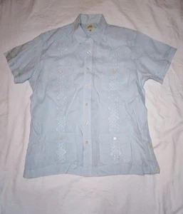 100% Leinen hellblau Leinen Lucky Brand Kurzarm Hemd mit Knopfleiste Größe L - Bild 1 von 7