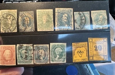 LOT = CIVIL WAR. CSA CONFEDERATE - genuine  #1,2,3,4,6,7,8,11,12,13 + 2 Bogus - Image 1 of 4