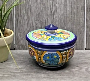 Handcrafted Mexican Talavera Pottery bowl with Lid 4.5" Wide - Picture 1 of 12