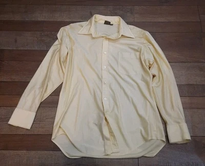 Vintage Qiana Shirt Men's Small 15 1/2 32 Yellow Dupont Nylon Leisure Button 70s - Image 1 of 4