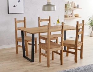 Industrial Style Texas Large Rectangular Dining Table & 4 Solid Pine Chairs Set - Picture 1 of 7