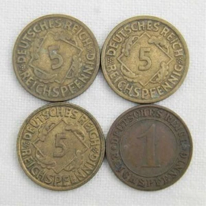 GERMANY Weimar Republic 1924D 1935D, 1936G bronze 5 Reichspfennig, 1932A Pfennig - Picture 1 of 2
