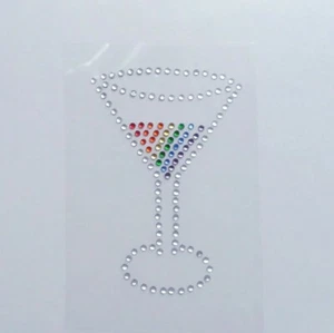 Rainbow Martini Glass Appliqué, Party Bling, Glass Rhinestone Iron-on Transfer  - Picture 1 of 2