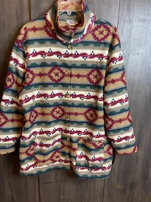 Abrigo Estampado Azteca Fórmulas Moda Vintage Talla Mediana Multicolor Abotonado Foto 1 de 4