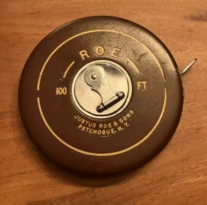 Vintage Justus Roe & Sons 100 Fuß Stahl Maßband Leder - Bild 1 von 5