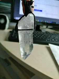 Pendentif grand  cristal de roche 27 g / 5,5 cm avec cordon lacet  - Imagen 1 de 5