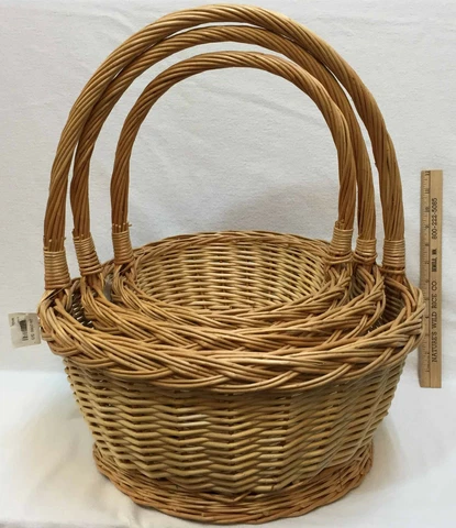Baskets Woven Wicker Reed w/ Fixed Handles Nesting Natural Gardening Round Set 3 Cover