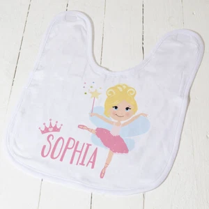 Personalised Baby Bib Washable BALLERINA FAIRY 4 STYLES Girls Christening Gift - Picture 1 of 6