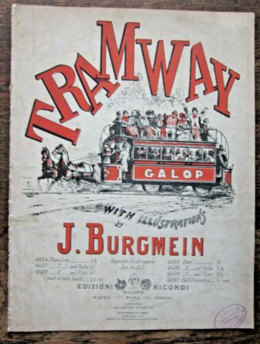 1882 Straßenbahn Galopp viktorianisches Notenblatt Antik Straßenbahn Transport Ricordi Burgmein