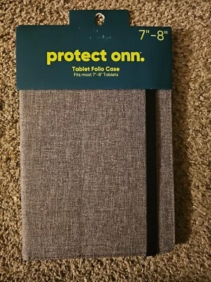 Onn Tablet Folio Case Polyester Fits 7-8 Inch Tablets | Stylus Pen Holder | Grey - Image 1 of 4