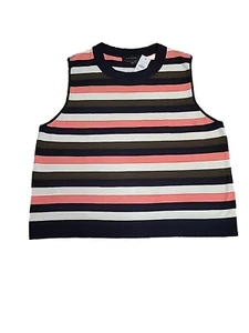 NWT new Ann Taylor Women Navy pink stripped Sleeveless Crop knit Tank Shell Top - Picture 1 of 7