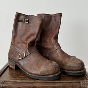 Vintage Buffalo Men's Moto Engineer Brown Faded Leather Boots SIZE 47 - Picture 1 of 8