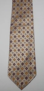 ERMENEGILDO ZEGNA SHINY TAN w/ PURPLE GOLD & BLUE 100% ITALIAN SILK NECK TIE 60" - Picture 1 of 10