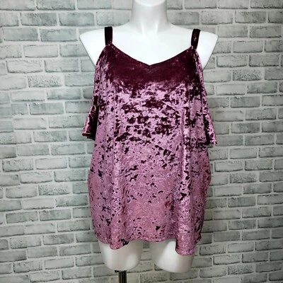 Torrid 1X Plum Purple Crushed Velvet Cold Shoulder Blouse Vneck Camisole Top - Image 1 of 4