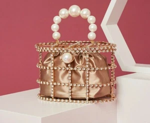 Pearl Basket Evening Clutch Bag Women 2019 Summer Hollow Out Diamonds Beading... - Picture 1 of 5