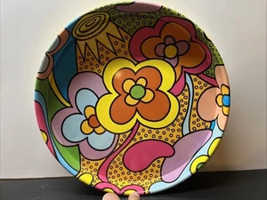 Vintage Blumentablett Metall Groovy - Bild 1 von 8