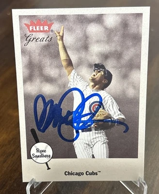 RYNE SANDBERG Signed 2002 Fleer Greats Baseball Card #63 Chicago Cubs HOF AUTO - Image 1 of 2