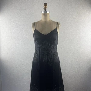 French Connection l 4 Silk Embroidery Sequin Beads Chiffon Ruffle Hem Slip Dress - Picture 1 of 16
