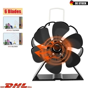 6 Flügel Kaminofen Ventilator Stromloser Herd Lüfter Kaminrohr Lüfter Gebläse - Bild 1 von 15