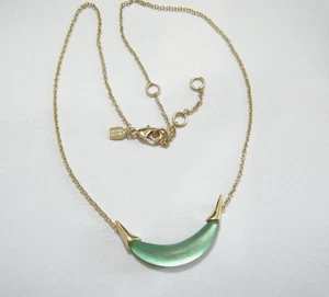 Older Alexis Bittar Frosted Lime Green Lucite Capped Crescent Pendant Necklace - Picture 1 of 5