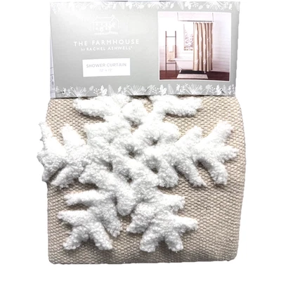 Rachel Ashwell Tufted Snowflake Shower Curtain Silver Sparkle Christmas Holiday - Image 1 of 4