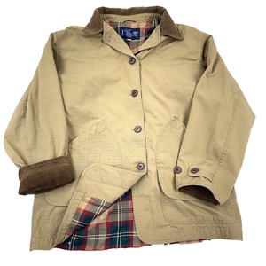 Vintage Lands End Jacket Women Medium Brown Barn Chore Flannel Lined Cord Collar - Picture 1 of 18