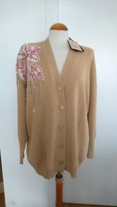 New TWINSET MILANO Cardigan-Floral Sequins Crystals -Dark Cream-Size XXL /UK 18 - Picture 1 of 8