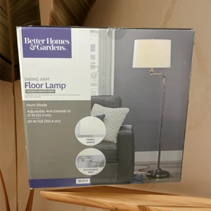 Better Homes & Gard 60" Swing Arm Floor Lamp Antique Pewter Finish Fabric Shade. - Picture 1 of 7