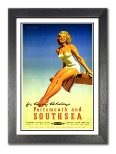 Portsmouth And Southsea British Railway Sexy Lady Foto Vintage Retro altes Poster - Bild 1 von 3