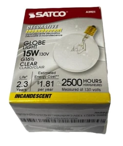 Lot of 7 Satco A3921 130V Candelabra Base 15-Watt G16.5 Light Bulb, Clear. - Picture 1 of 3