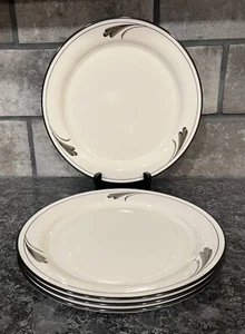 (4) Lenox Black Brushstrokes Dinner Plates Chinastone White with Black Trim - Picture 1 of 4
