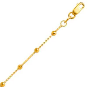 Bead Station Necklace Solid 14K Yellow Real Gold Women Delicate Rolo Chain 16" - Picture 1 of 6