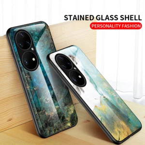 For Huawei P50 Pro Mate 40 Nova 8 7 Marble Tempered Glass Rubber Hard Case Cover - Picture 1 of 18