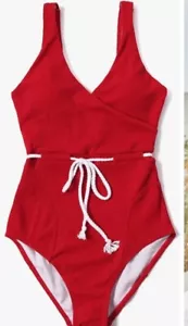New MOLYBELL Red Tie One Piece Bathing Swim Suit High Cut Low Back Side Medium - Picture 1 of 3